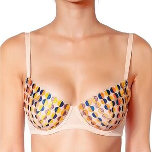 HUIT PARIS Deco Dots Balconette Bra colorful lingerie mesh embroidered 34C NWT